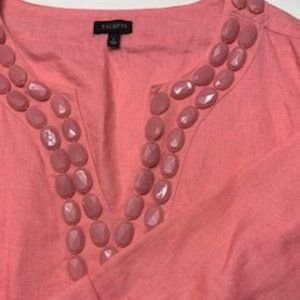 Talbots - Light Pink Tunic with Embellishment V-Neck, 3/4 Length Sleeves